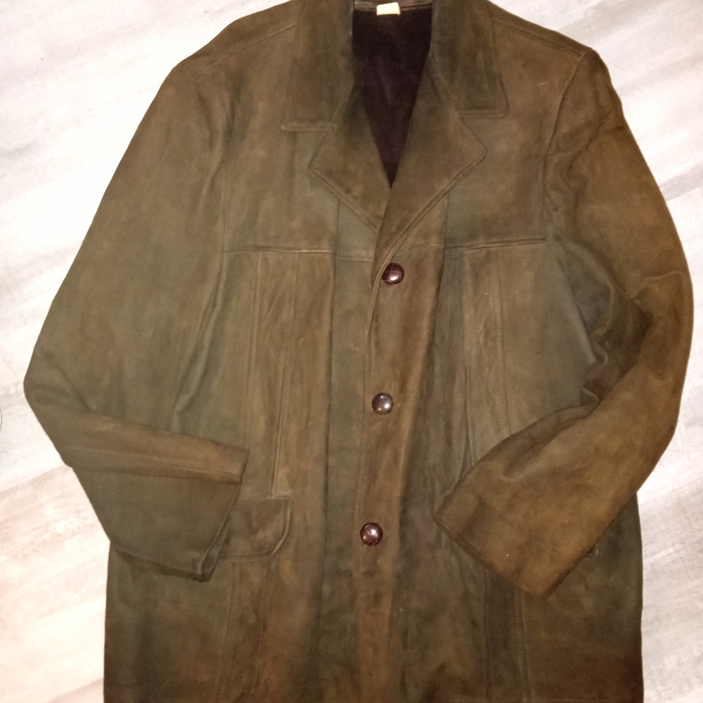 Men's Olive Suede Trench Coat